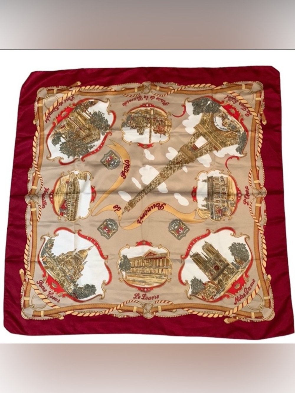 Roger L. Paris Scene Scarf Made In Italy Louvre Eiffel Tower Polyester